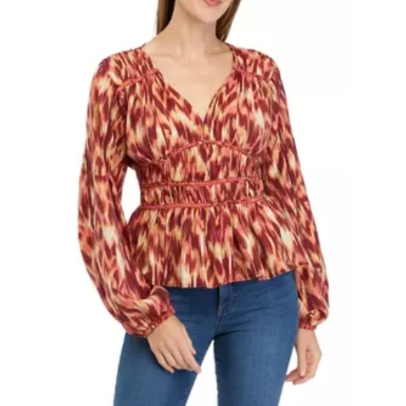 New W Tags Sam Edelman Evie Ikat Animal Print Peplum Blouse Sz XL - Picture 1 of 6